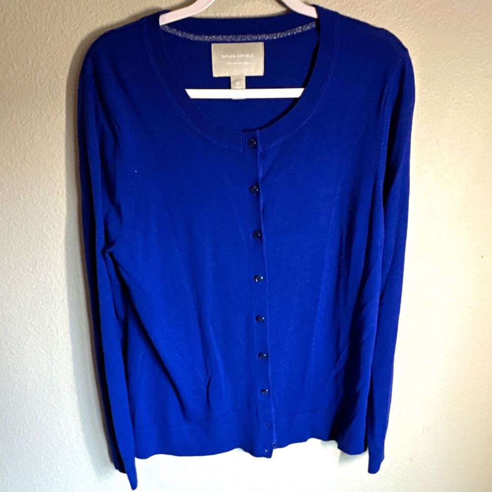 Banana Republic Men’s V-Neck Cardigan Sweater XL Blue Merino Wool Knit